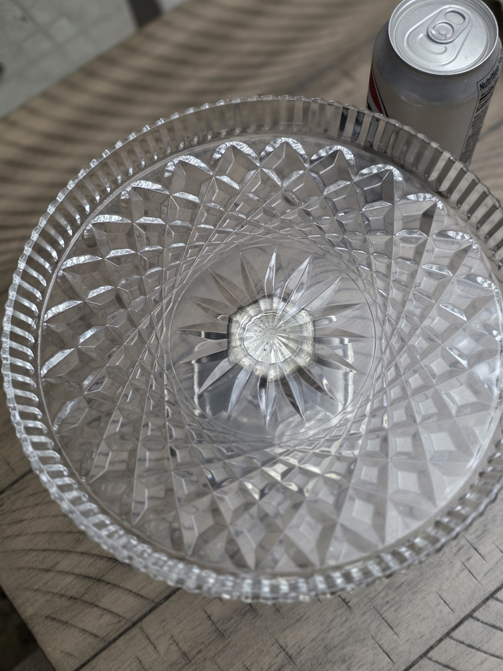Tiffin Clear Cut Glass Diamond Pattern Round Cake Stand 11" Dia x 4" H